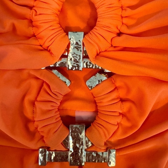 Orange Two Piece Bikini Set with Metal Ring High Waist - Size M - Picture 4 of 6
